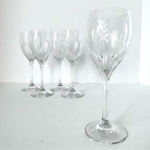 Vintage Mikasa “Cypress” Crystal Wine Glasses / Water Goblets –HTF Rare Set of 5